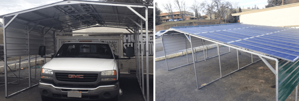 A carport with solar panels